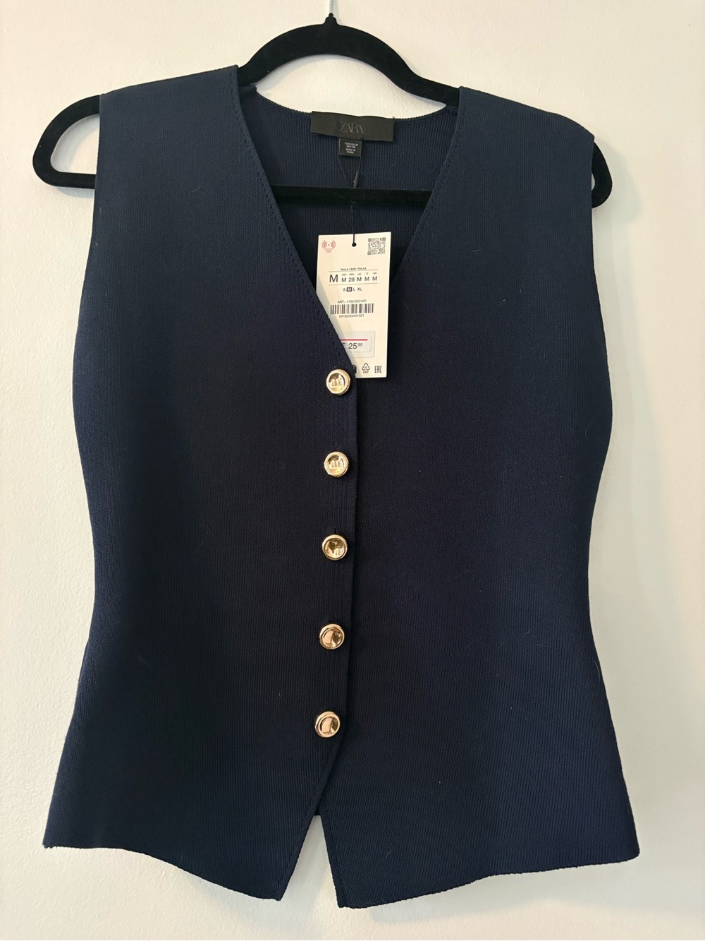Zara Navy Sleeveless Knit Vest with Gold Buttons